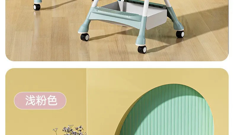 Portable Kids Dining Chair,Reinforced Steel Frame Non-Slip Base,Foldable with Wheels Adjustable Tray,Multi-Use Highchair