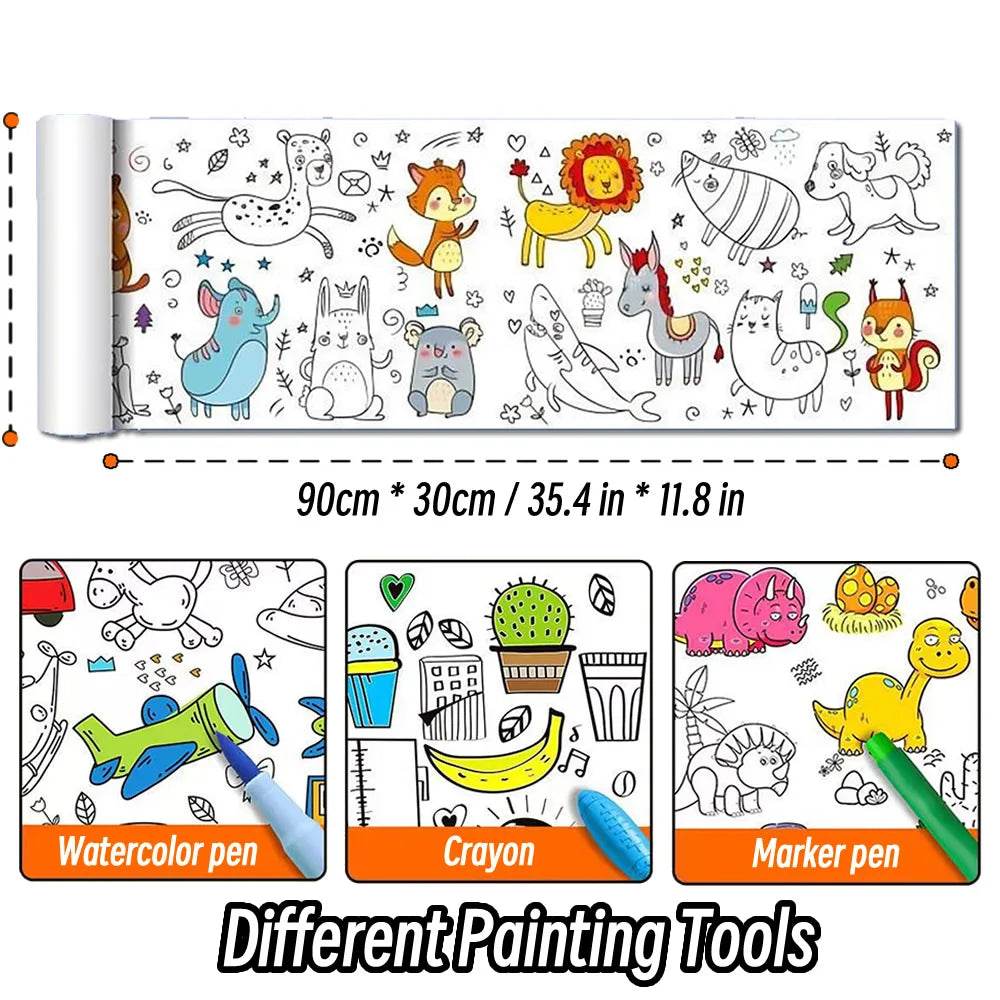 90cm Animal Children's Drawing Roll DIY Coloring Paper Roll Color Filling Graffiti Paper-cut for Kids Painting Educational Toys - AIAZ