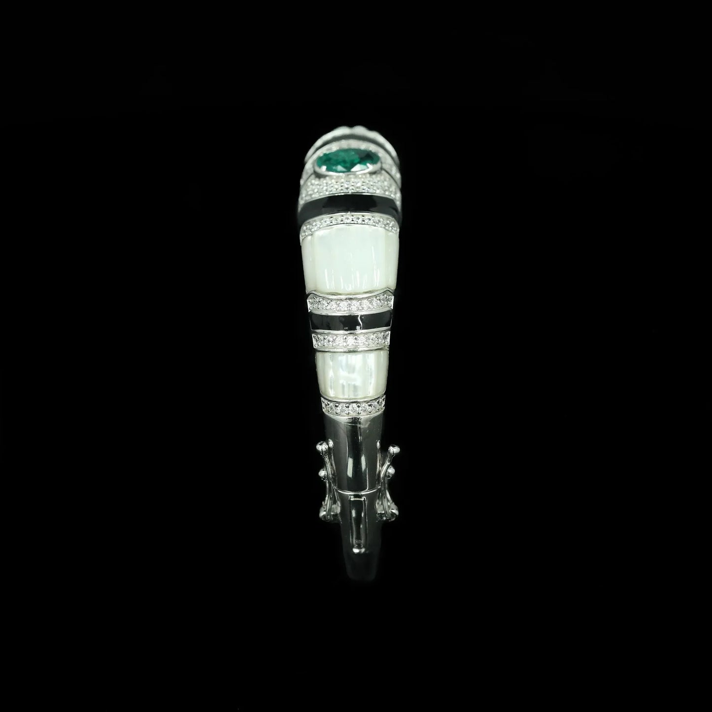 Gazing Jewelry925 Sterling Silver White Shell Pearl Black Agate Emerald Green Carbon Diamond Gemstone Ladies' Bracelet Jewelry
