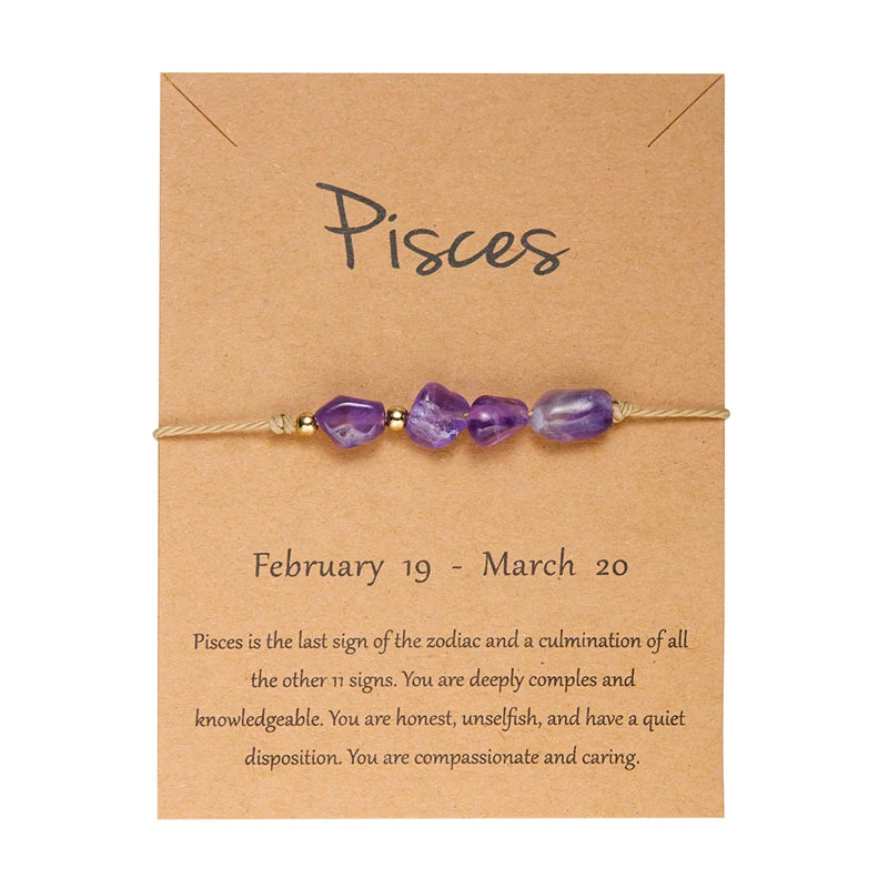 12 Zodiac Signs Woven Card Paper Bracelet for Women Men Minimalist Natural Stone Handmade Braided Bracelet Friendship Jewelry