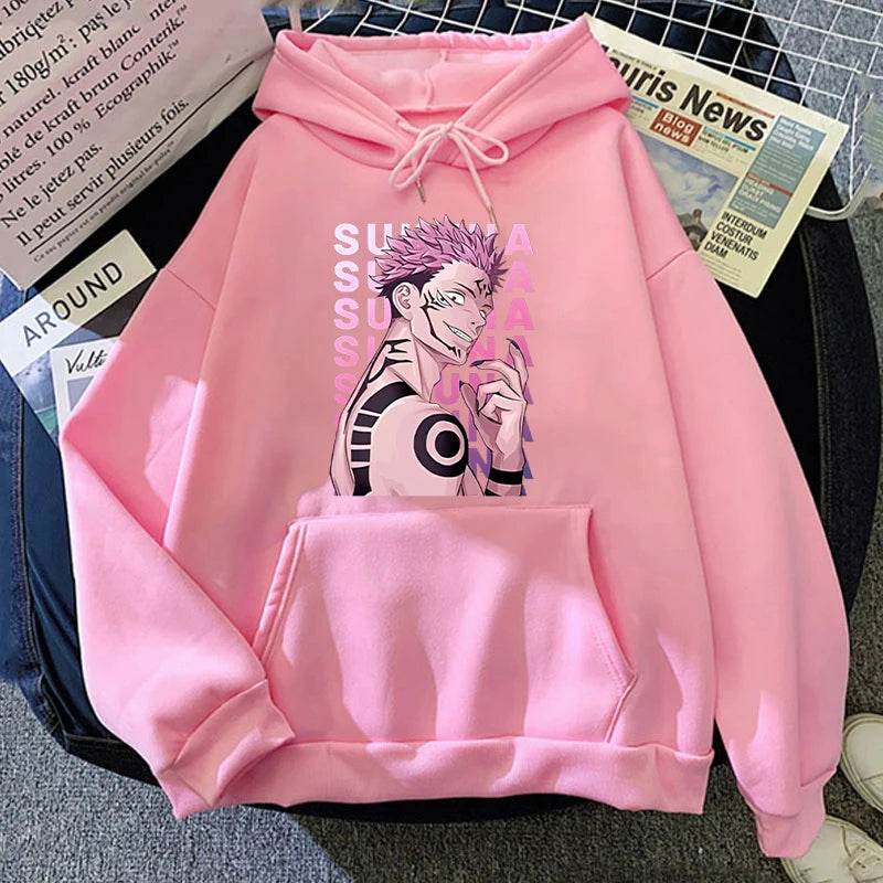 Fashion Unisex Hoodies Anime Ryomen Sukuna Printed Hooded Seatshirts Streetwear Casual Pullover Tops - AIAZ
