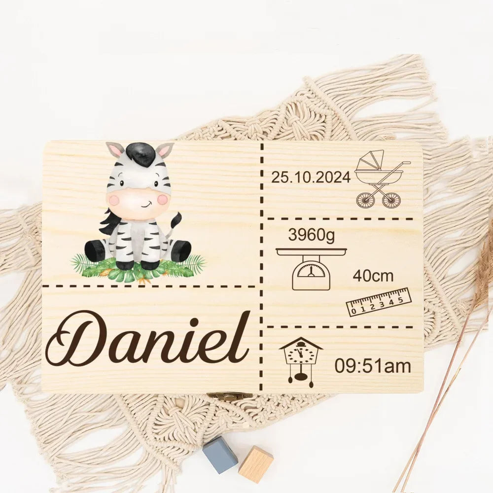 Personalised Safari Animal Baby Memory Box Custom Wooden Boxes Newborn Shower Gift Baby Birth Stats Keepsake Box Umbilical Boxes