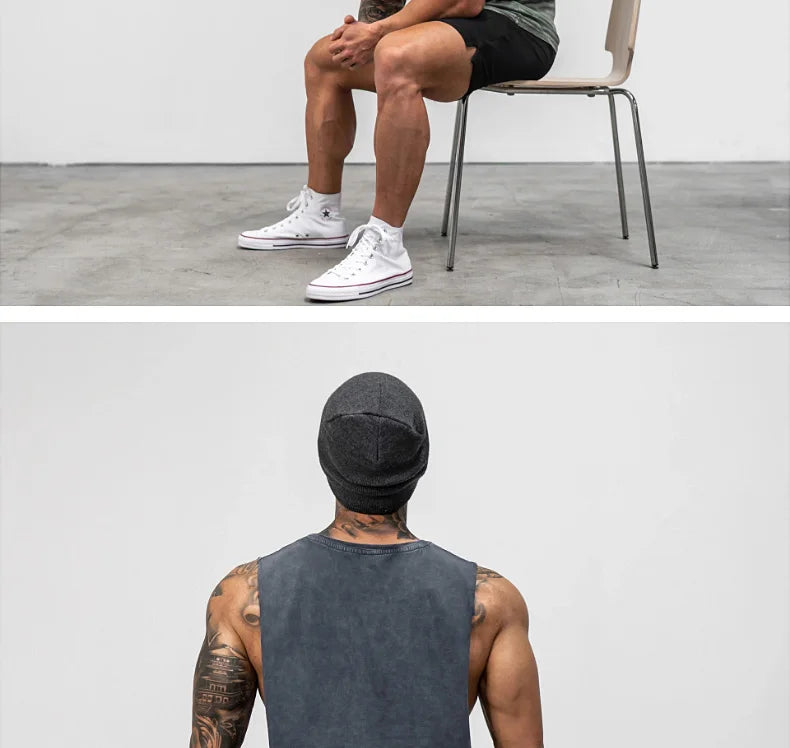 Men's Brand Summer Gym Cotton Tank Top Sleeveless Shirt Man Bodybuilding Clothing Casual Fitness Workout Running Vest Sportswear
