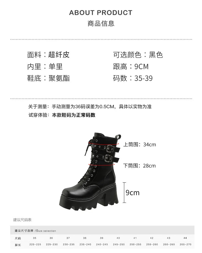 Trend Punk Women's Boots Buckle Platform Boots Mid-calf Gothic Boots for Women Autumn Ladies Motorcycle Boot Pu Leather Shoes