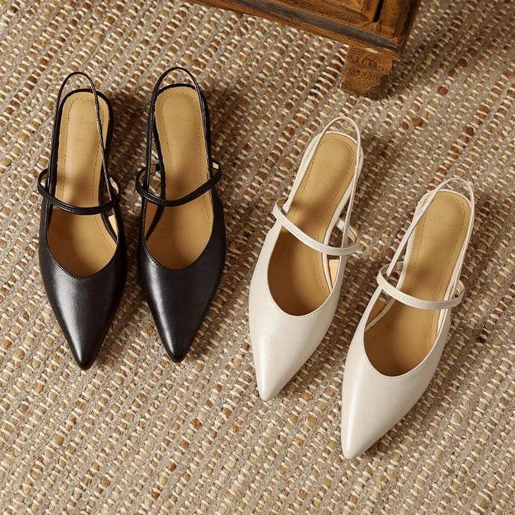 Summer Sandals Sheep Leather Women Shoes Pointed Toe Low Heel Women Pumps Genuine Leather Cover Toe Sandals for Women Handmade - AIAZ