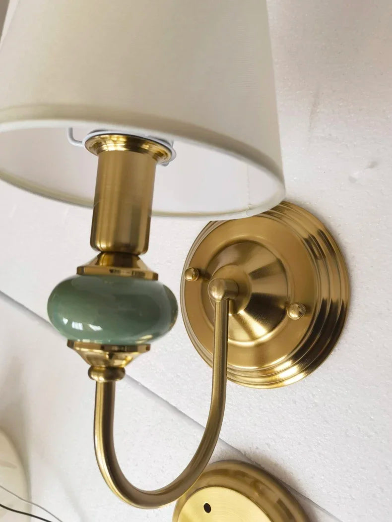 European Style Copper Led Color Wall Lamp Bedroom Bedside Living Room TV Background Light Simple Hotel Villa Decor Lighting