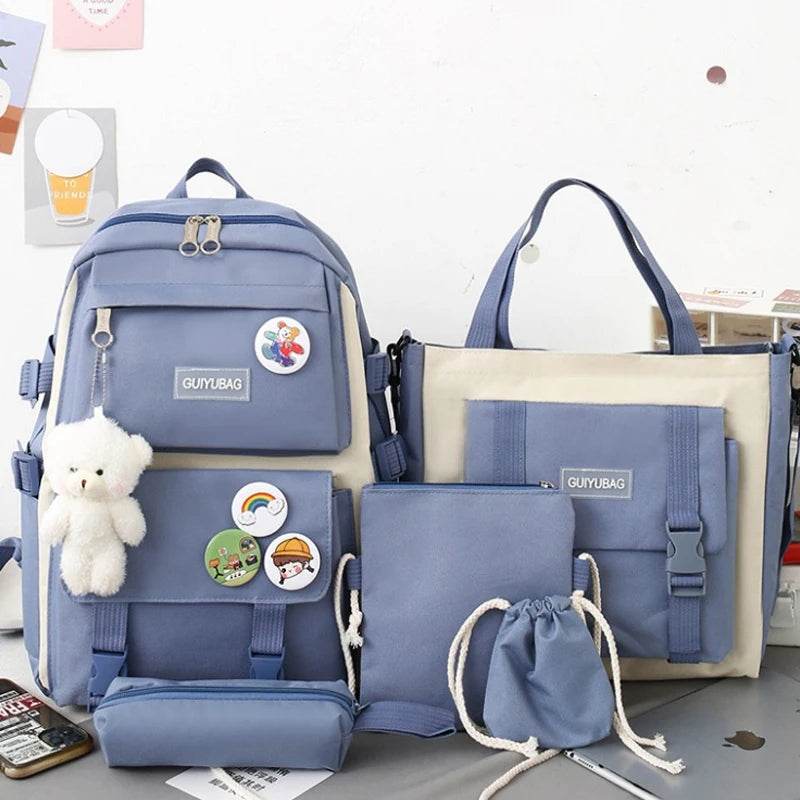 4 Pcs Set Backpack College School Bag For Girls Boys School Bag Best High Quality School Students Schoolbags 4 Pc Backpack - AIAZ