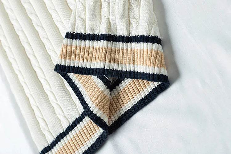 Sweater Vest Men Thicken V-neck Sleeveless Knitted Sweaters Vests Striped Retro Preppy-style Simple Chic Loose Casual All-match - AIAZ