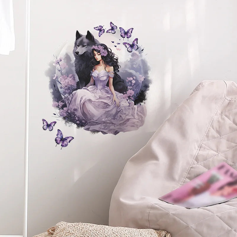 Purple Wolf Girl Vinyl Wall Decal For Kids Room Decoration Room Decor Bedroom Accessories Wall Art Home Decoration Wall Decor