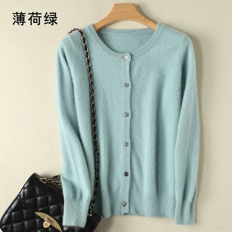 Women Cardigan Large Size Warm Pure Mink Cashmere Sweaters O-neck Loose Coat Female Sweater Ladies' Jacket Solid Knit Cardigans - AIAZ