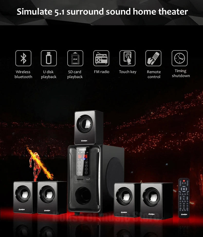 5.1 Floor-Standing Multimedia Sound Box Home Theater System 3D Surround Subwoofer 60W TV Bluetooth Speaker With Remote Control