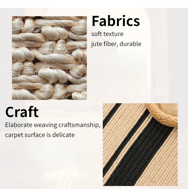 Living Room Carpet Home Decoration Natural Jute Hand Woven Bedroom Rug Fashion Minimalism Wear-resistant Durable Breathable Mat