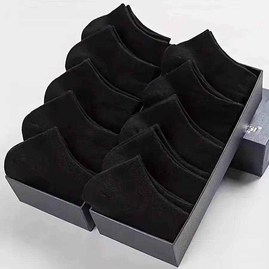 10 pairs/Men's Socks Spring/Summer Thin, Breathable, Soft Polyester Cotton Socks Black Casual Business Ankle Socks Boat Socks Si - AIAZ
