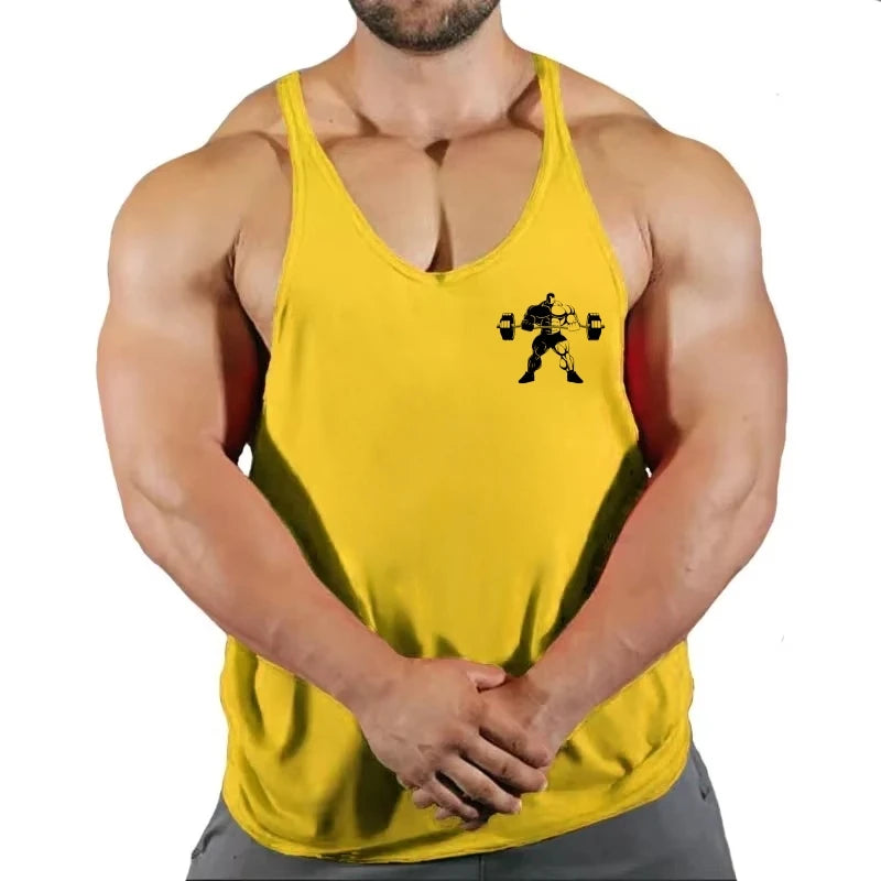 2025 - Men's Cotton Y-Back Vest "Lift Heavy Repeat" Graphic - Breathable Sleeveless for Gym Bodybuilding & Fitness