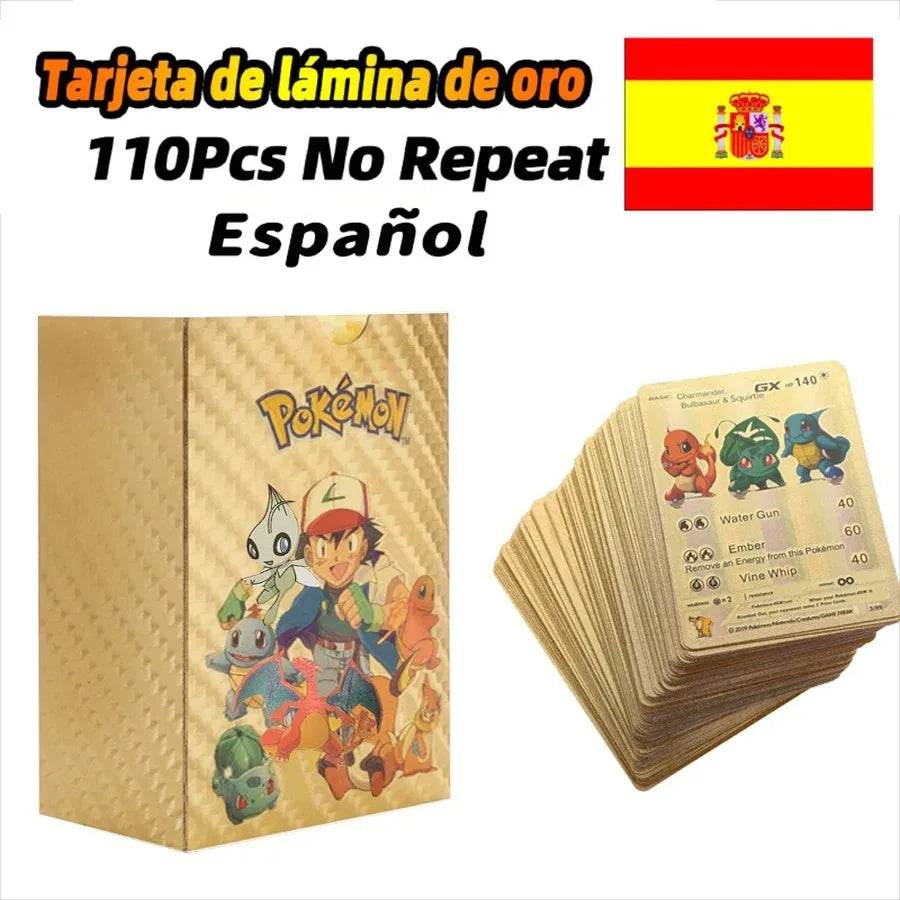 27-110pcs Pokemon Cards Pikachu Gold Silver Black Colorful Vmax GX Vstar Spanish English French German Collection Card Toys Gift - AIAZ