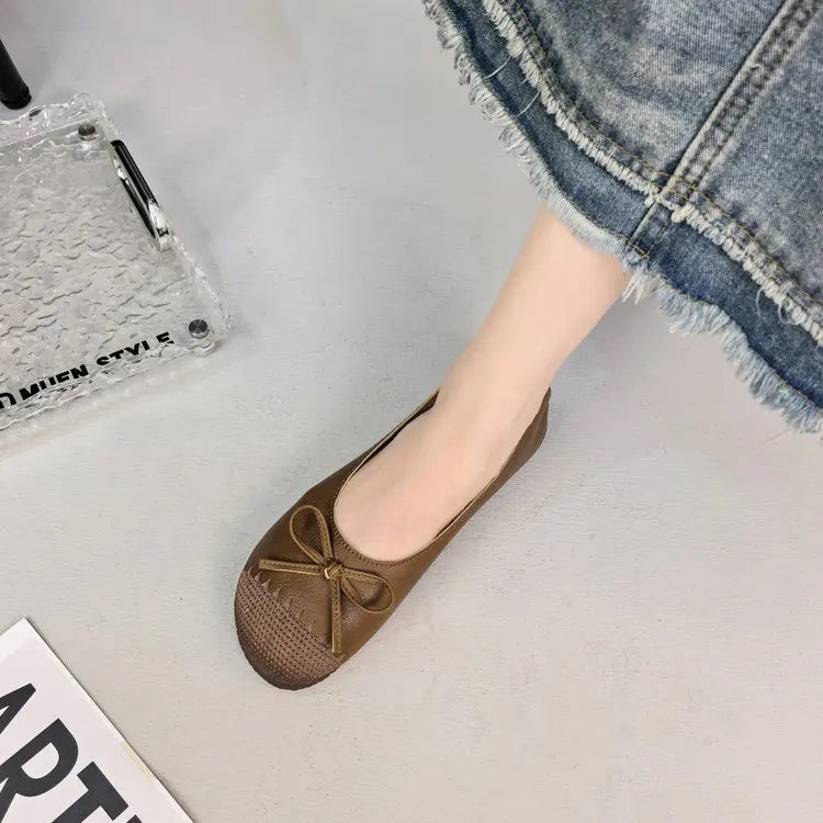 New 2025 French Flat Single Shoes Bow Mom Shoes