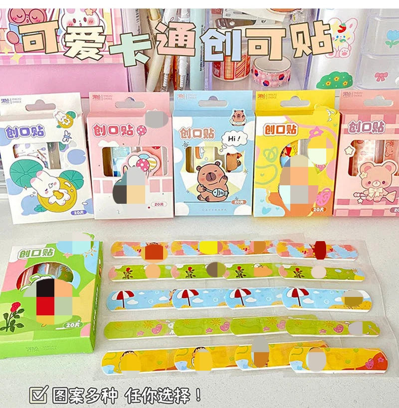 20pcs/box Cute Cartoon Waterproof Breathable Bandages for Girls Baby High Aesthetic Adhesive Wound Care Anti Blister Plasters
