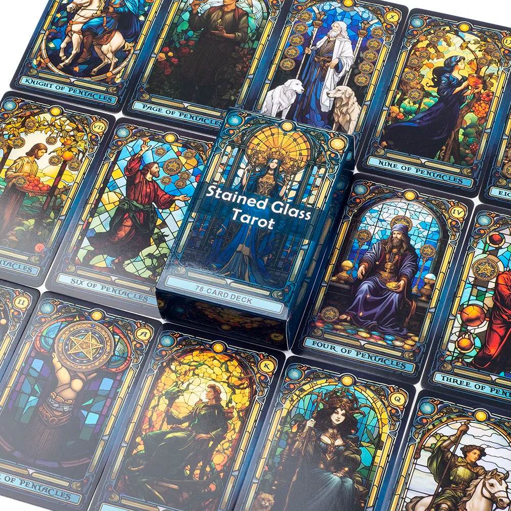 Stained Glass Tarot A 78-Card Deck Leisure Entertainment Game Card Family Gathering Divination Board Playing Games 10.3*6Cm - AIAZ