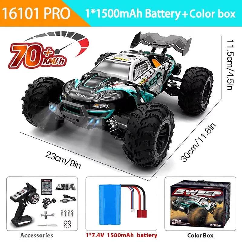 1:16 4WD RC Car 70KM/H Or 50KM/H With LED Remote Control Cars High Speed Drift Monster 4x4 Truck for Kids vs Wltoys 144001 Toys - AIAZ