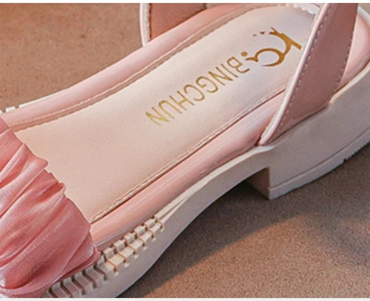 Children's Sandals Summer Elegant Girl Princess Dress Bowtie Sandals Fashion Beading Ankle Strap Kids Causal Sweet Roman Sandals