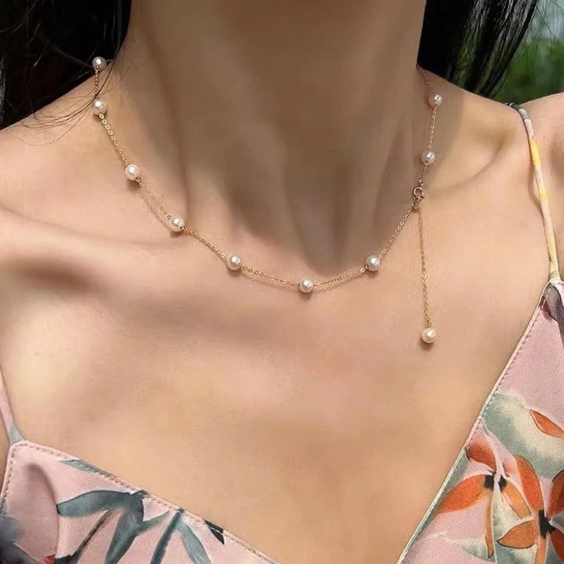 XF800 Solid 18K Gold Natural Pearl Necklace Au750 Fine Jewelry Chocker Round Aniversary Gift For Women White X536