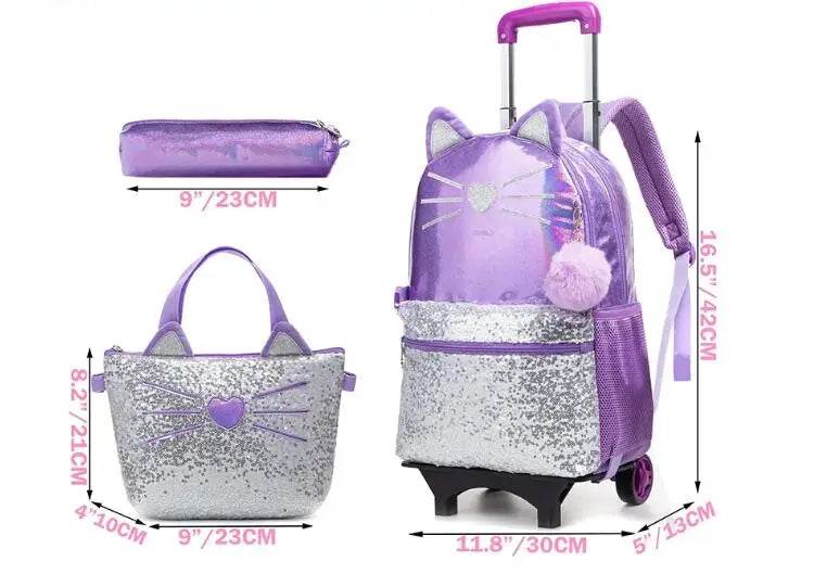 School Wheeled backpack Bag School bag with wheels Trolley Satchel bag Kids School Rolling backpack for girls School Trolley Bag - AIAZ