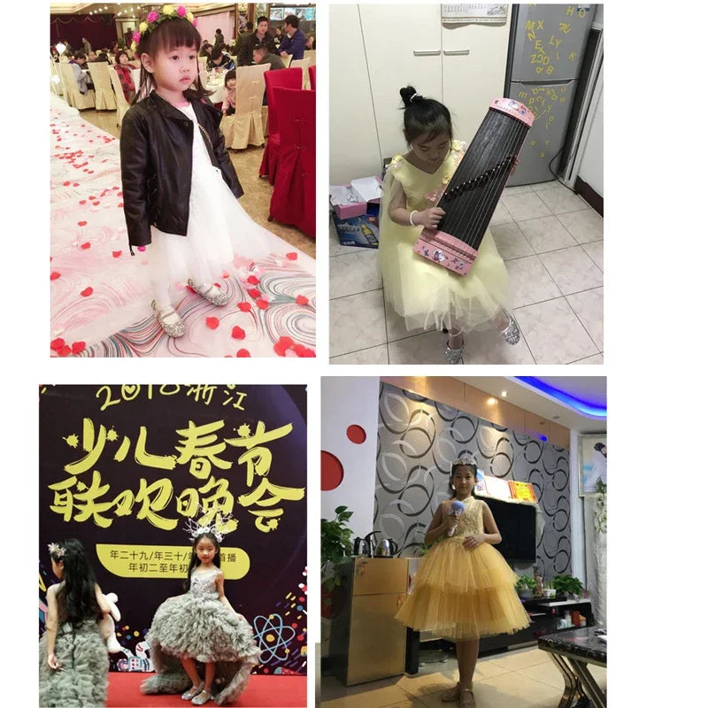 Heeled Dancing Shoes Due To Gold for Girls Glitter Shoes Heels Girls Princess Flowergirl Dresses Golden Girl Child Shoe for Wed