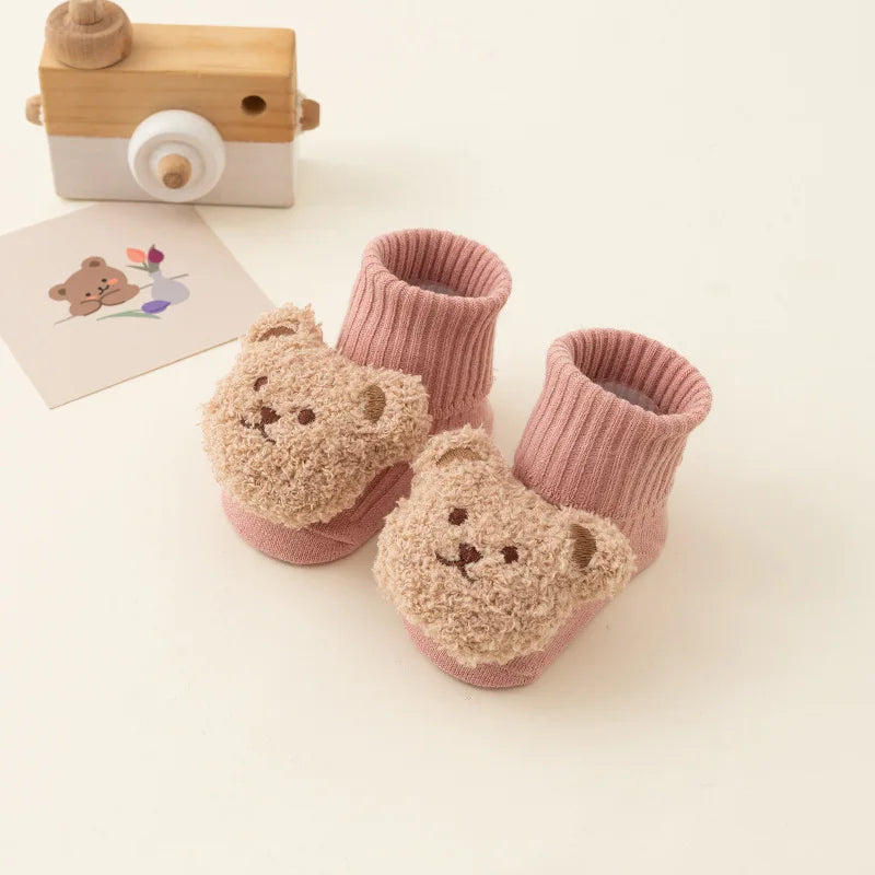 Cute Cartoon Bear Baby Socks for Boys Girls Spring Autumn Soft Cotton Anti Slip Soled Newborn Toddler Sock Kids Warm Socken