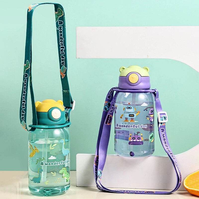 600ml Kids Water Sippy Cup Kids Water Bottle with Straw and Handle Portable Drinking Bottle Cup Children Outdoor Cups - AIAZ