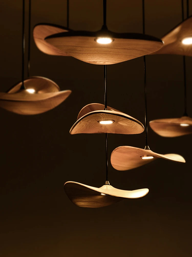 Japanese Lotus Leaf Chandelier Wabi Sabi Solid Wood Lamp Living Dining Room Zen Tearoom Villa Duplex Kitchen Island Linear Light