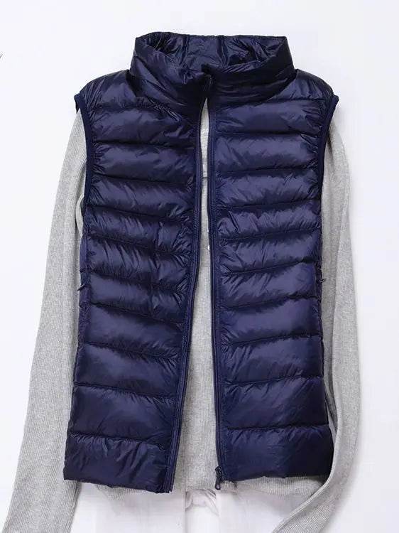0-10℃ Women Vests Autumn Winter Ultra Light Duck Down Vest Female Slim Sleeveless Jacket Windproof Warm Puffer Waistcoat 4XL - AIAZ