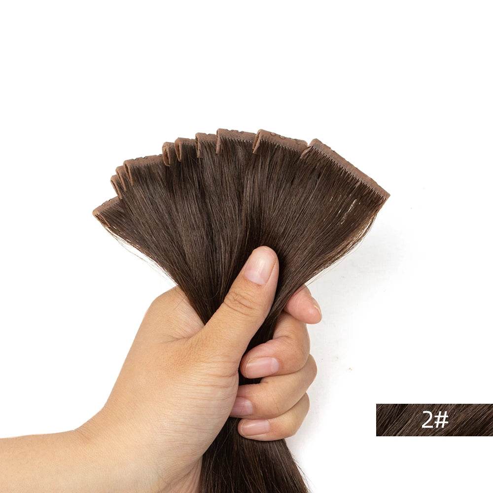 Invisible Twin Tabs Hair Extensions 12-24 inches PU Skin Tape cabelo humano 100 % natural Jet Black Micro Ring Weft Hair - AIAZ