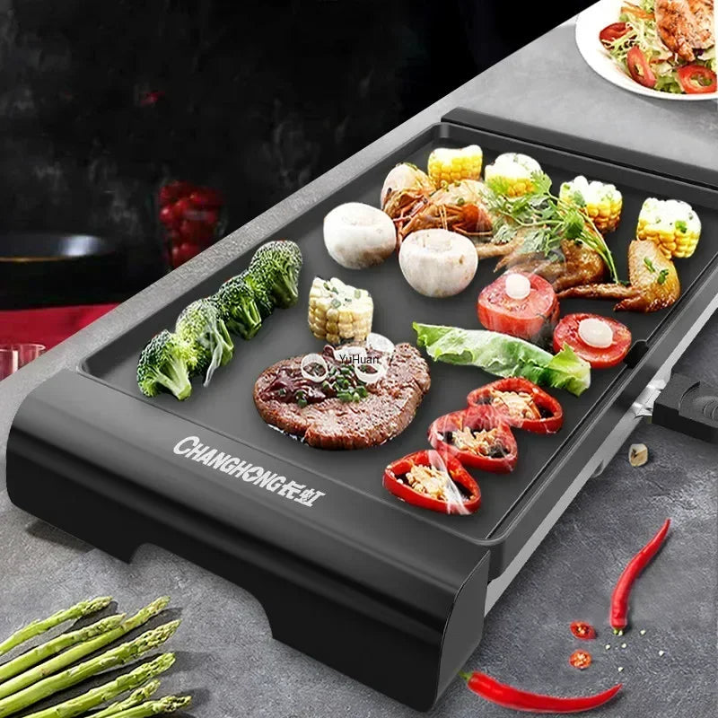 220V Korean Style Non-Stick Electric Grill Pan for Smokeless BBQ, Hotpot and Griddle Cooking at Home A