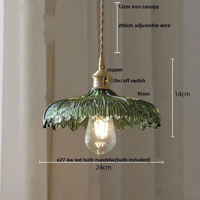 IWHD Nordic Modern LED Pendant Lights Coffee Living Room Balcony Green Glass Copper Knob Switch Hanging Light Fixture Luminaira