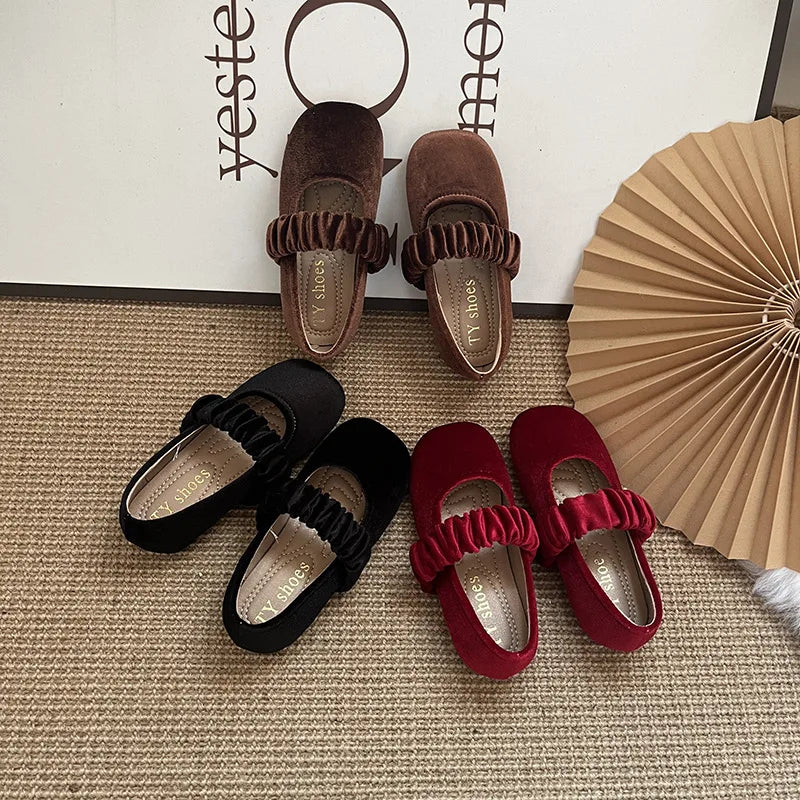 New 2025 Fashion Baby Girls Princess Band Shoes Shallow Velvet Infant Toddler Children Slip on Dance Shoes Soft Sole Flat Shoes