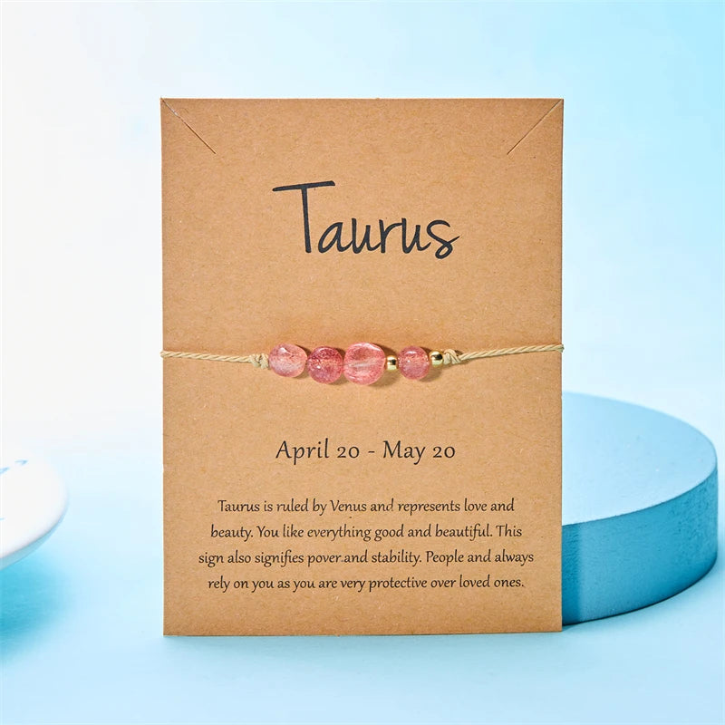 12 Zodiac Signs Woven Card Paper Bracelet for Women Men Minimalist Natural Stone Handmade Braided Bracelet Friendship Jewelry