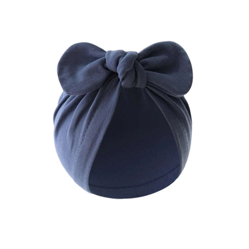 Pudcoco Baby Girls Turban Hat, Soft Elastic Cute Knotted Bow Hat Nursery Beanie Cap for Infant