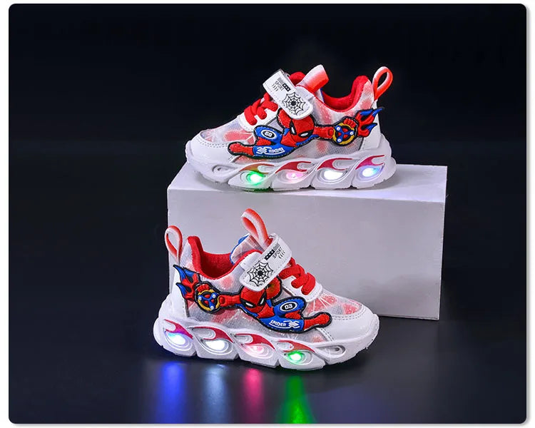 Disney Fashion Spiderman Baby Boys Sneakers Spring/autumn Children's Shoes Lighted Sneaker Trendy Kids Boy Sports Casual Shoes