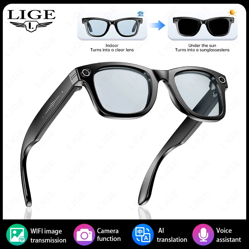 LIGE AI Smart Glasses With 800W HD Video Sport Sunglasses Bluetooth Call Voice Assistant Music Player Smart Glasse For Men Women