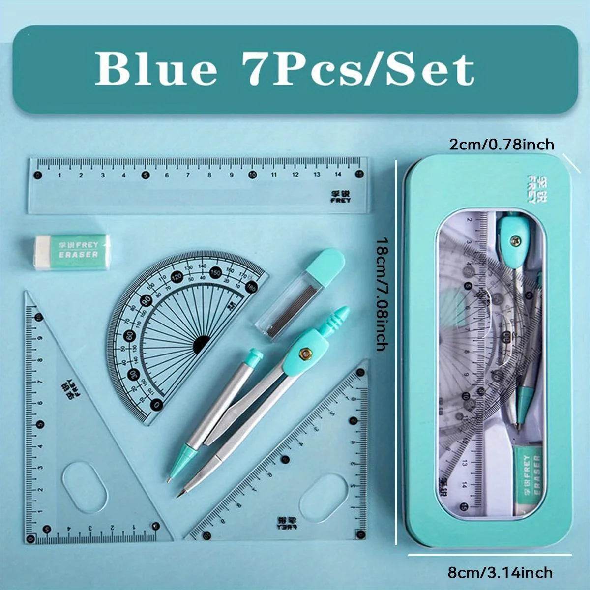 7-piece Set of Ruler, Triangle Ruler, Protractor, Compass, Student Stationery, Back To School Math Supplies - AIAZ