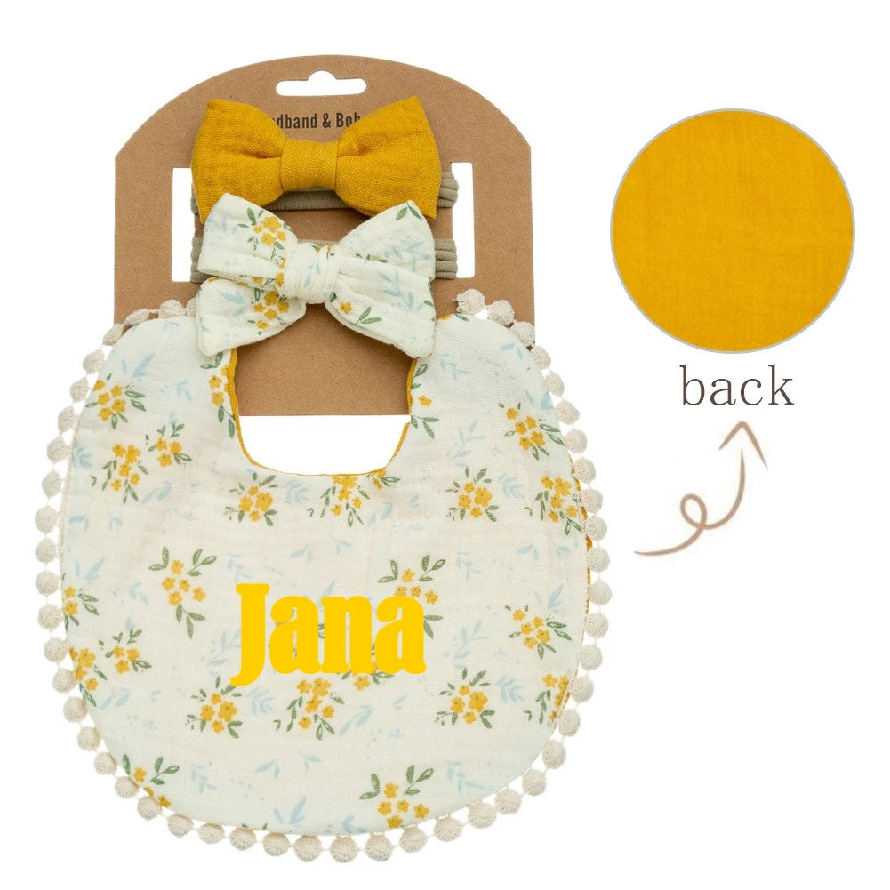 Personalized Custom name Embroidered Newborn letter Nursery Baby Bibs burp cloth suit Cotton Gifts for Boy Girl 