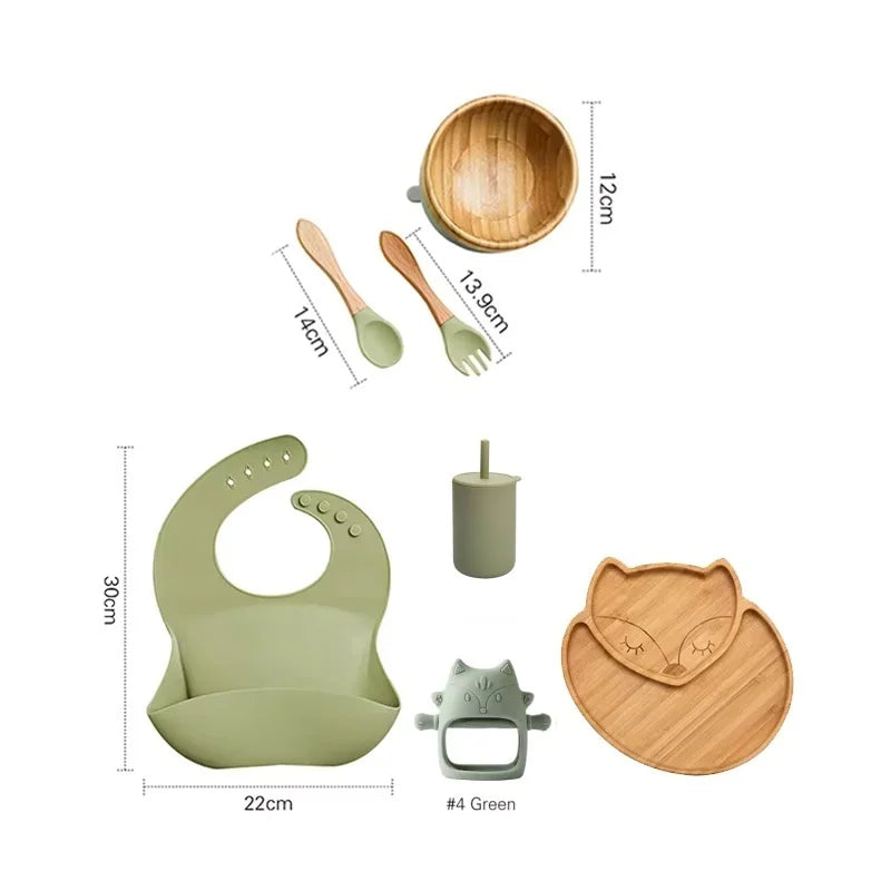 7pcs Silicone Baby Feeding Set Baby Feeding Supplies Kids Bamboo Dinnerware With Cup Children's Dishes Bowl Stuff Tableware Gift