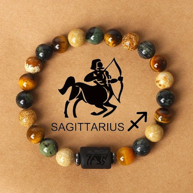 12 Constellation Natural Stone Beads Tiger Eye Stone Bracelets For Men Women Zodiac Signs Bracelet Aries Taurus Charm Bracelet