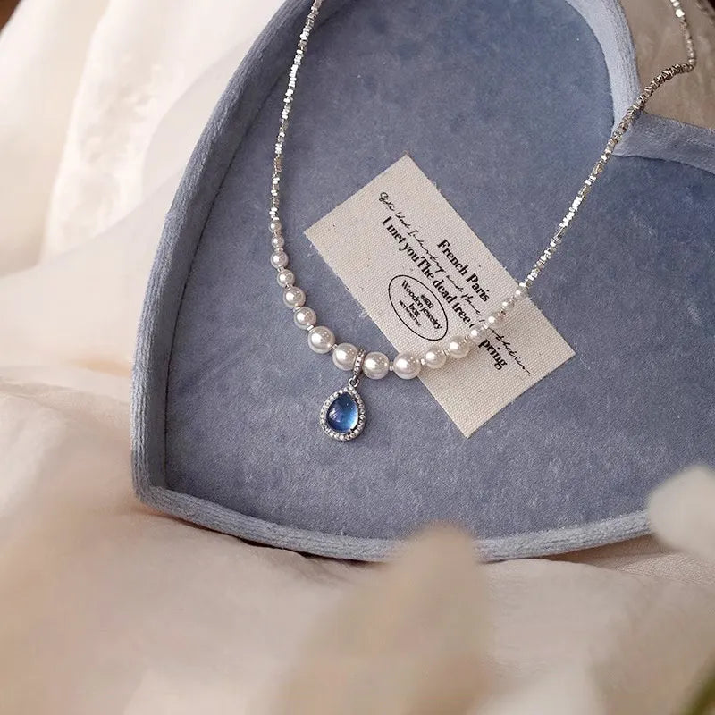 Shiny Pearl Water Droplet Pendant Necklace for Women Exquisite Unique Clavicle Chain Ladies Banquet Jewelry Anniversary Gift