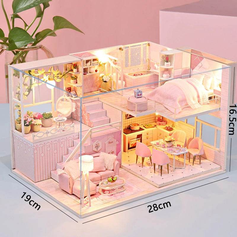 Doll House Kit 3D Wooden Mini DollHouse Assembly Building with Furniture Kit Toys Children's Birthday Gift 3D Puzzle Handmade - AIAZ