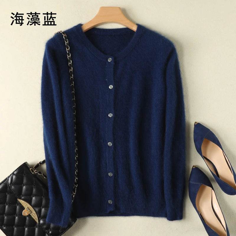 Women Cardigan Large Size Warm Pure Mink Cashmere Sweaters O-neck Loose Coat Female Sweater Ladies' Jacket Solid Knit Cardigans - AIAZ