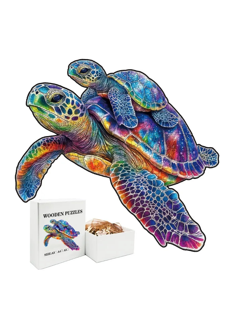 Wooden Jigsaw Puzzle DIY Crafts Educational Toy for Adults Kids Parent Child Turtle Family Game 2025 Fidget Toys