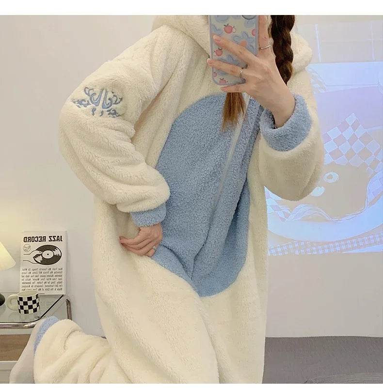 Winter Adult Kigurumis Women Pijama Onesie Jumpsuits Cartoon Sleepwear Pyjama Thicken Hoodie Korean Girls Leisure Wear Pajamas - AIAZ