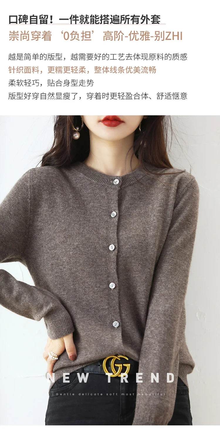 Knitted Cardigan Women's Sweater Autumn And Winter 2022 New Solid Color Coat Round Neck Short Long Sleeve Loose Korean Fashion - AIAZ
