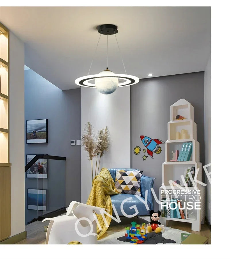 Acrylic Planet Pendant Lamp for Living Bedroom Kitchen Children Room Space Star Indoor Hanging E27 Changeable Light